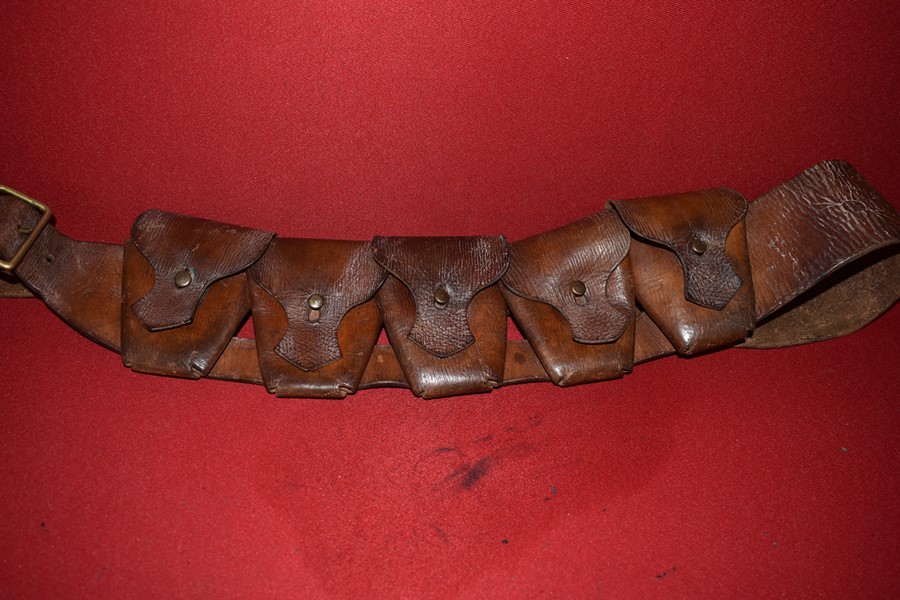 WW1 WESTERN AUSTRALIAN ISSUED 5 POCKET LEATHER AMMUNITION BANDOLEER.-SOLD